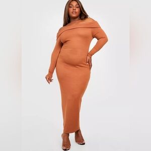 🆕 Boohoo Plus Jumbo Rib Bardot Maxi Dress Size 16